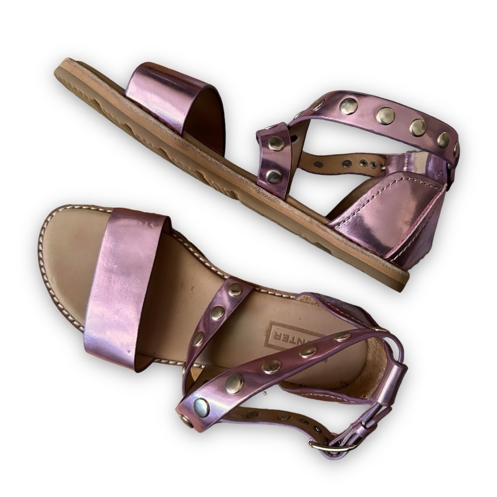 Hunter Leather Studded Sandals Metallic Old Rose Size 7